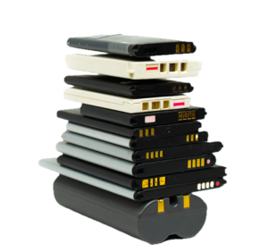 Stack of cell phone batteries of various sizes and types