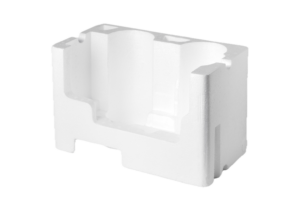 Polystyrene packaging used for padding in a packaged item.