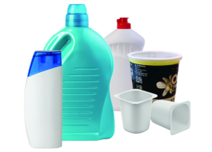 Various plastic containers for soap, laundry soap, and yogurt