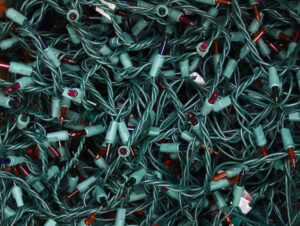 Full image of large tangled mass of holiday lights