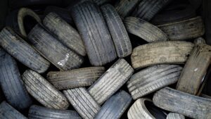 Large stack of vehicle tires